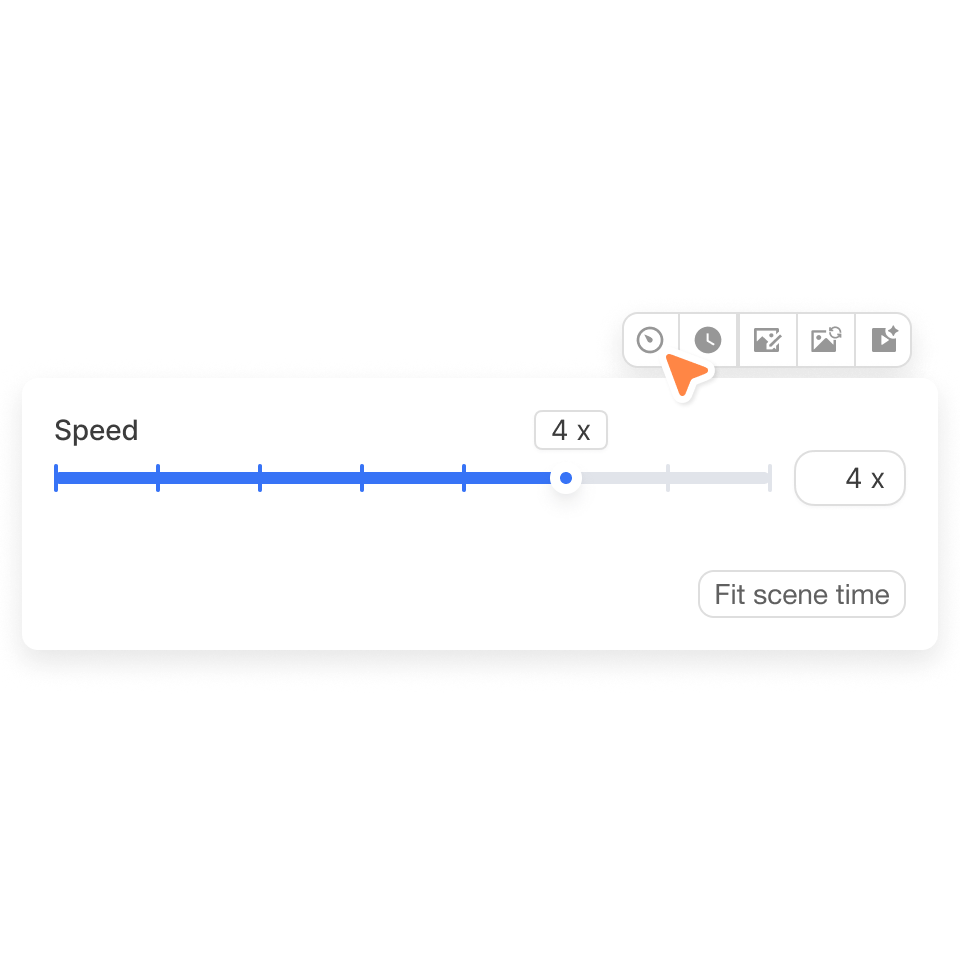 Adjust video speed in Visla from 0.1x to 16x with the slider or exact value field before previewing the clip